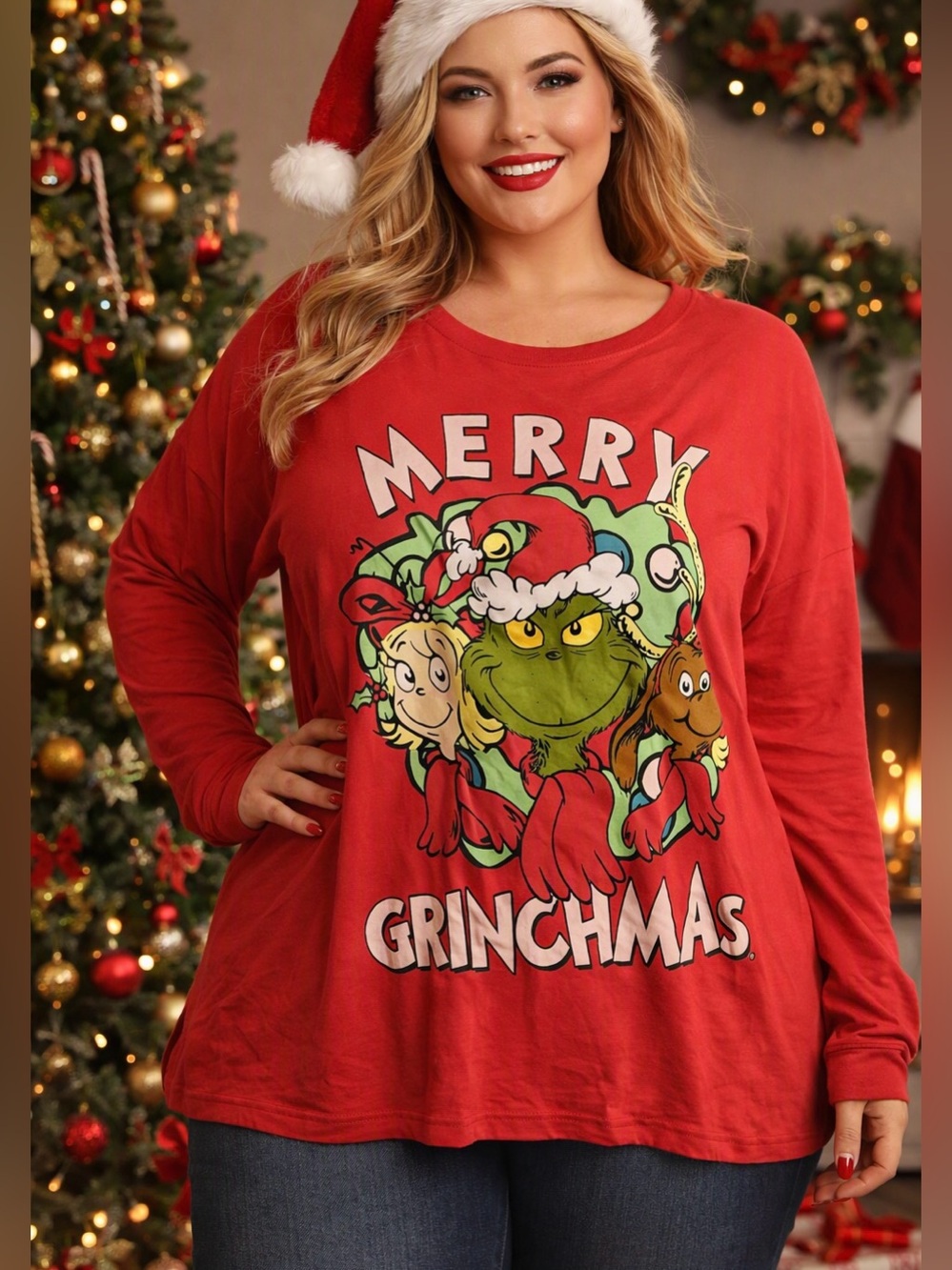 NWT Dr Seuss Grinch Festive Christmas Shirt Holiday Top Plus Size Whimsical 3x